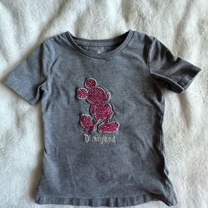 Disney Parks Disneyland Gray Mickey Mouse Pink Sequin Short Sleeve Shirt Sz S